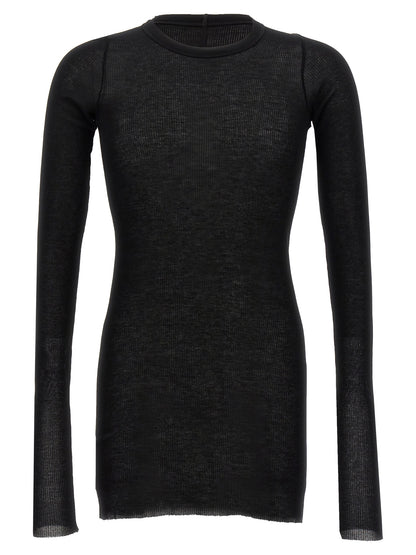 T-Shirt by Rick Owens for men in silk & viscose black showcases a fashionable silhouette, elegantly detailed with a fashionable long-sleeve and crew neckline for a sophisticated, high-fashion look.