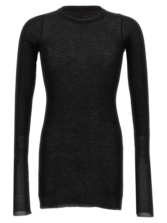 T-Shirt by Rick Owens for men in silk & viscose black showcases a fashionable silhouette, elegantly detailed with a fashionable long-sleeve and crew neckline for a sophisticated, high-fashion look.