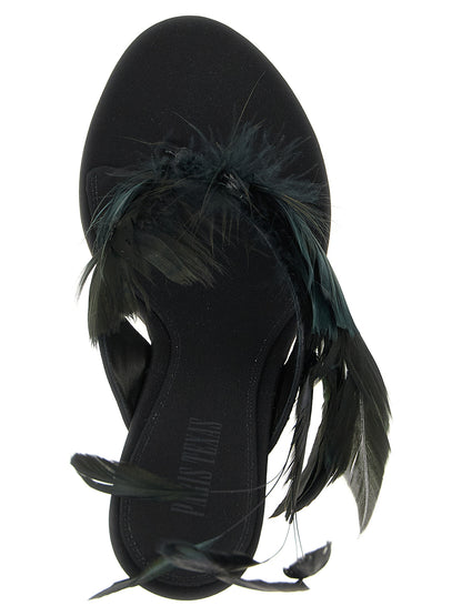 Paris Texas Lidia Women's Silk Satin & Leather Stiletto Flip-Flop Mules Thong Sandals - Black Herringbone