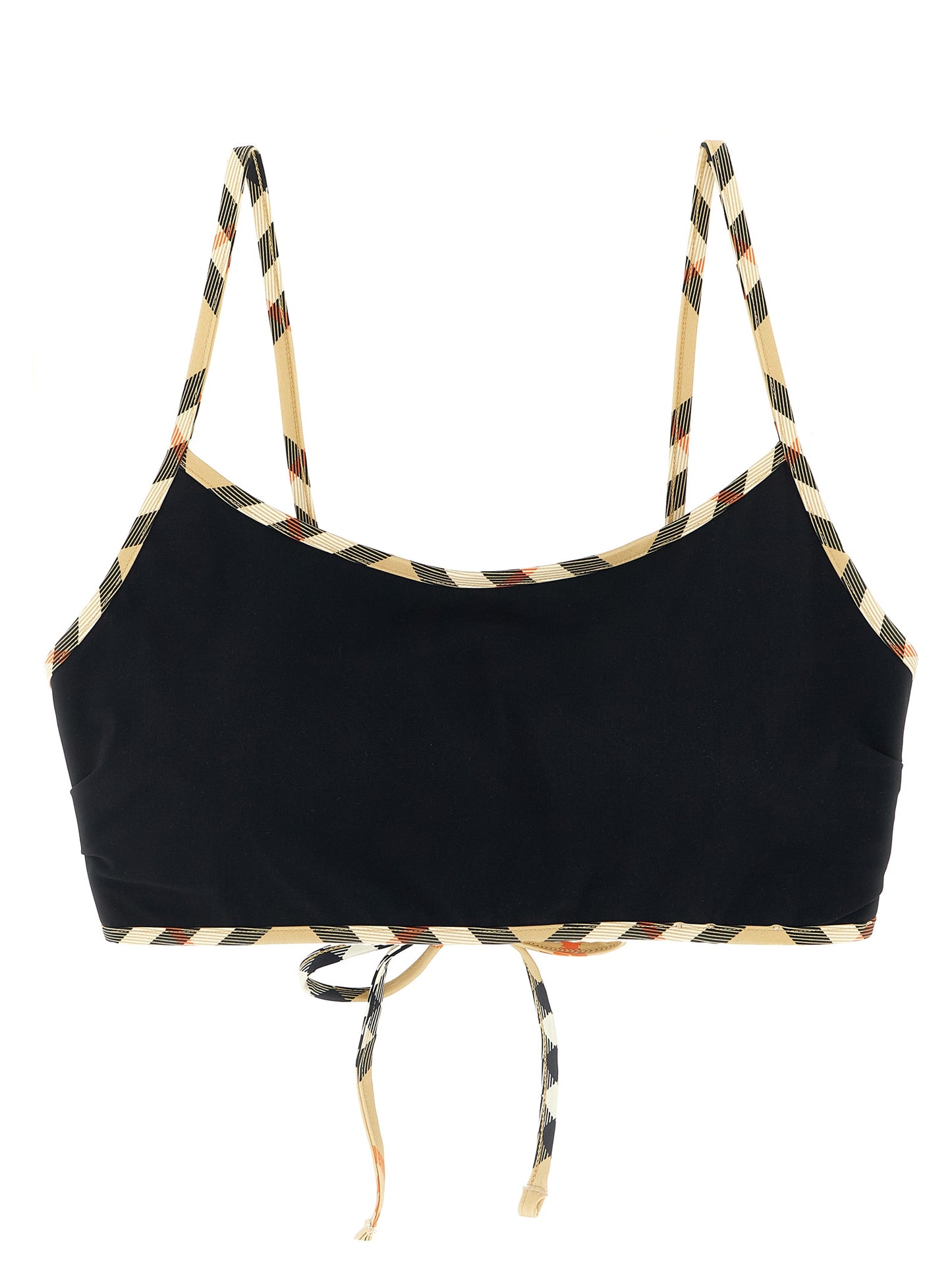Swimwear Top by Burberry for women in stretch nylon black showcases a contemporary silhouette, artfully capturing the essence of the contemporary Women's Stretch Nylon Swimwear Top design for a sophisticated look.