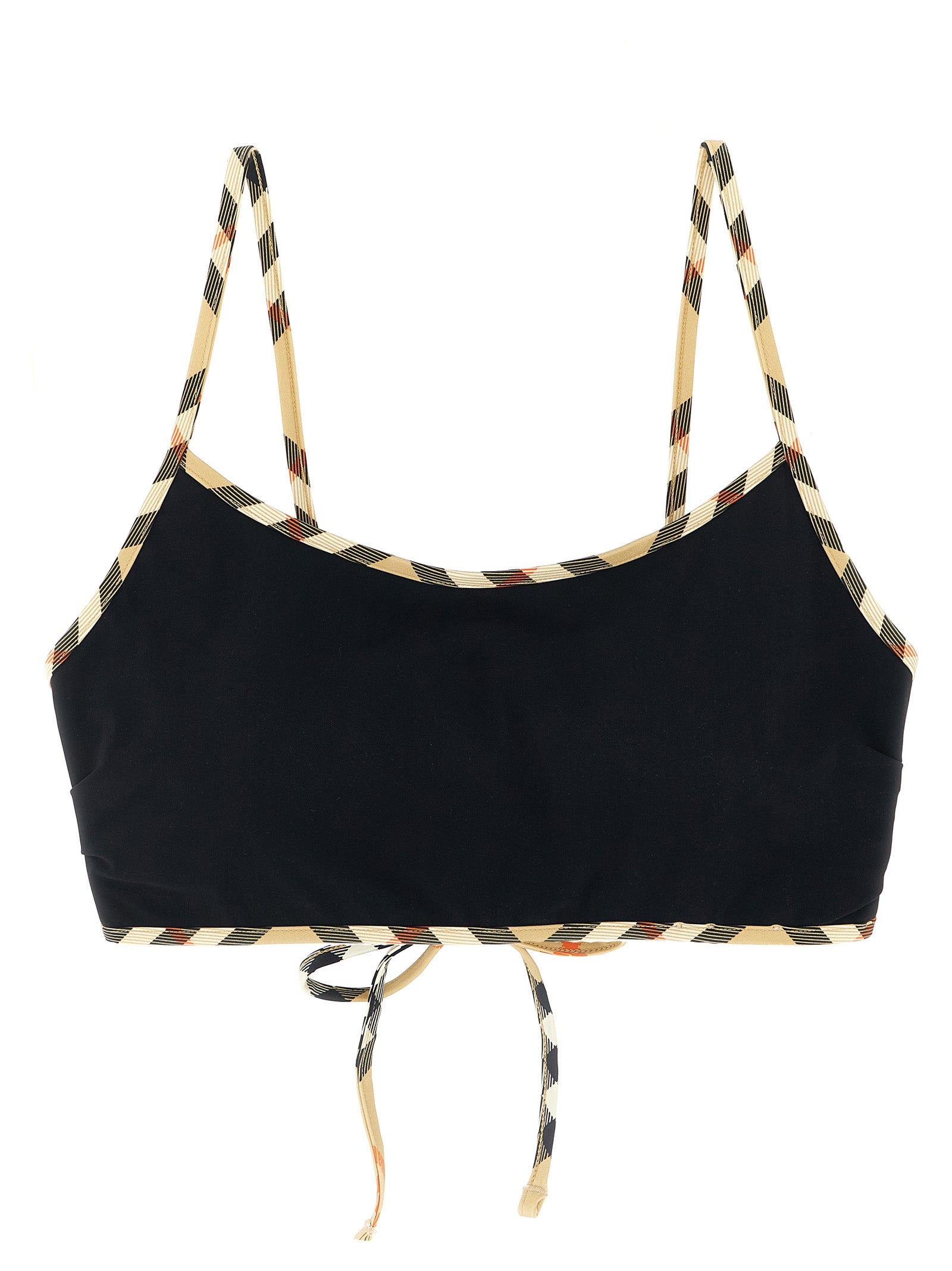 Swimwear Top by Burberry for women in stretch nylon black showcases a contemporary silhouette, artfully capturing the essence of the contemporary Women's Stretch Nylon Swimwear Top design for a sophisticated look.