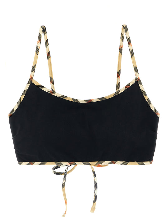 Swimwear Top by Burberry for women in stretch nylon black showcases a contemporary silhouette, artfully capturing the essence of the contemporary Women's Stretch Nylon Swimwear Top design for a sophisticated look.