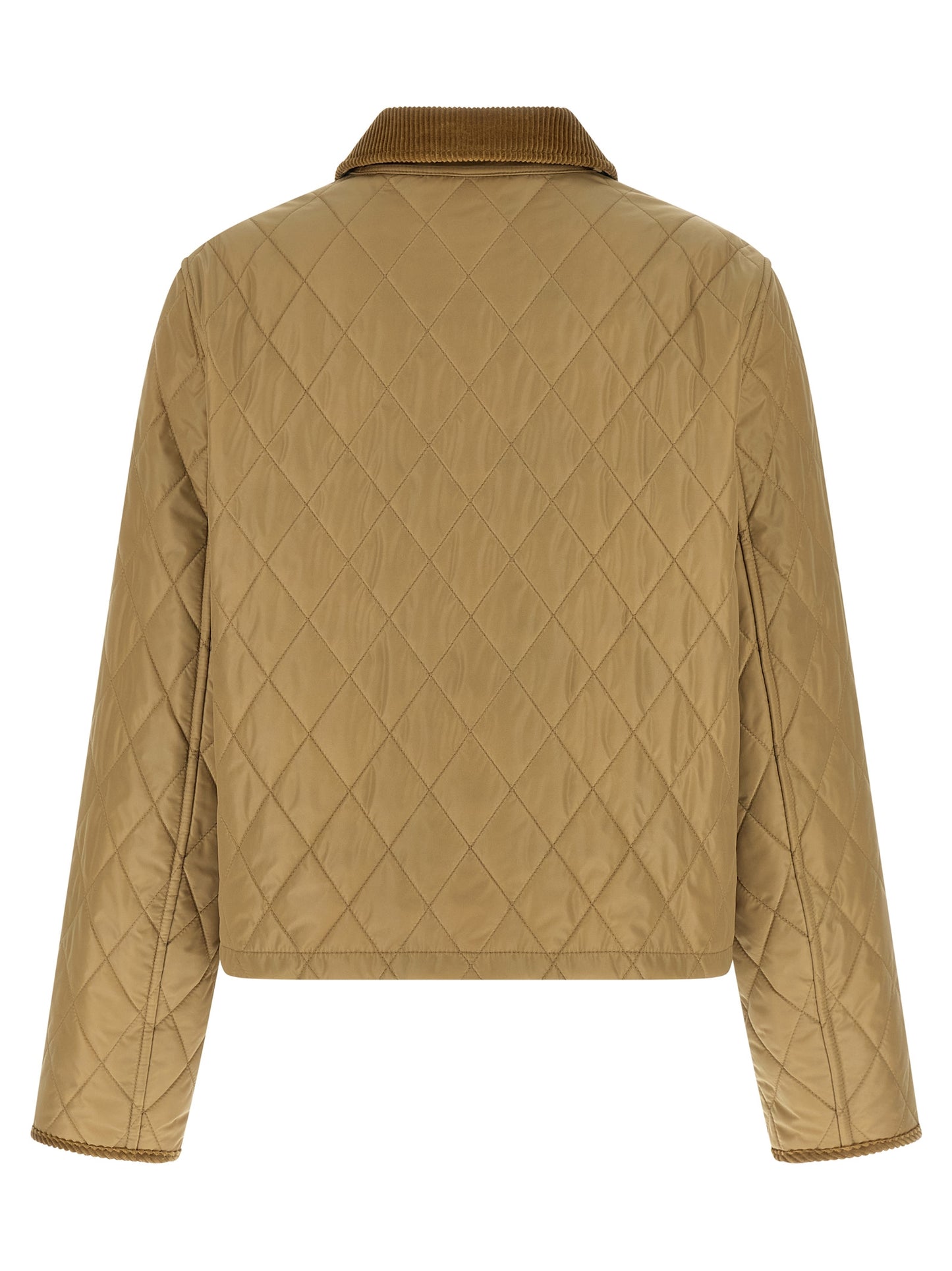 This Jacket by Burberry for women in nylon cotton corduroy twill beige showcases a magnificent silhouette, meticulously crafted with a distinctive shirt-collar neckline and functional for a magnificent finish.