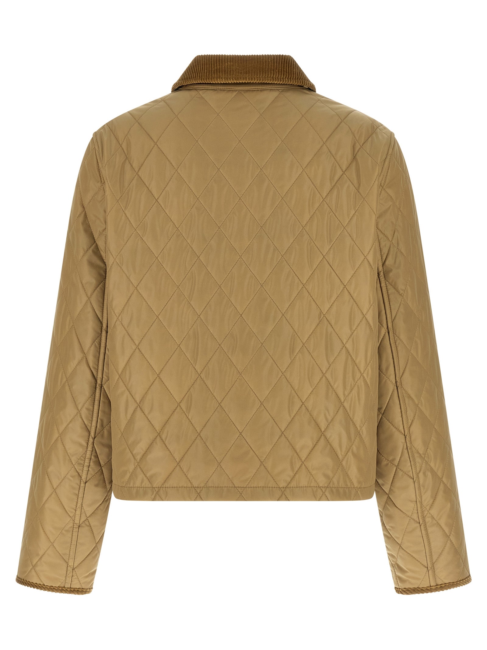 This Jacket by Burberry for women in nylon cotton corduroy twill beige showcases a magnificent silhouette, meticulously crafted with a distinctive shirt-collar neckline and functional for a magnificent finish.