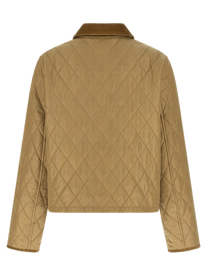 This Jacket by Burberry for women in nylon cotton corduroy twill beige showcases a magnificent silhouette, meticulously crafted with a distinctive shirt-collar neckline and functional for a magnificent finish.