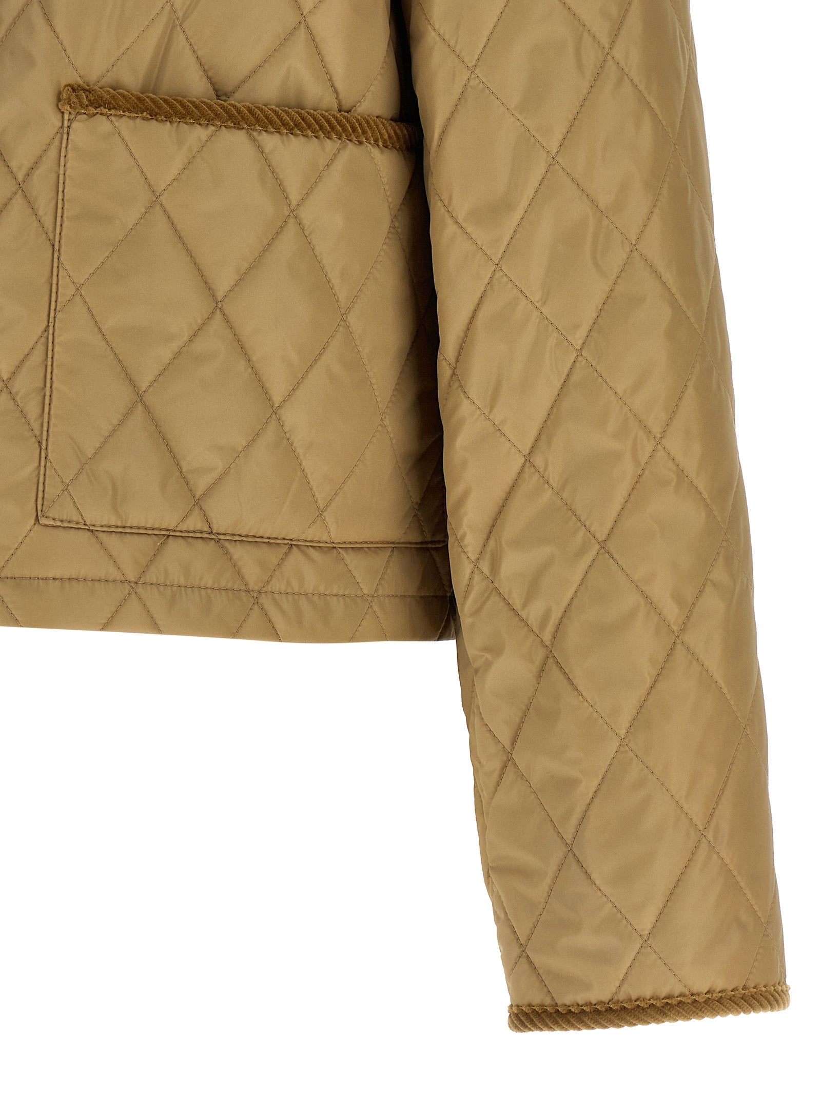 Jacket by Burberry for women in nylon cotton corduroy twill beige features an utilitarian silhouette with a refined , showcasing sophisticated for an utilitarian aesthetic.