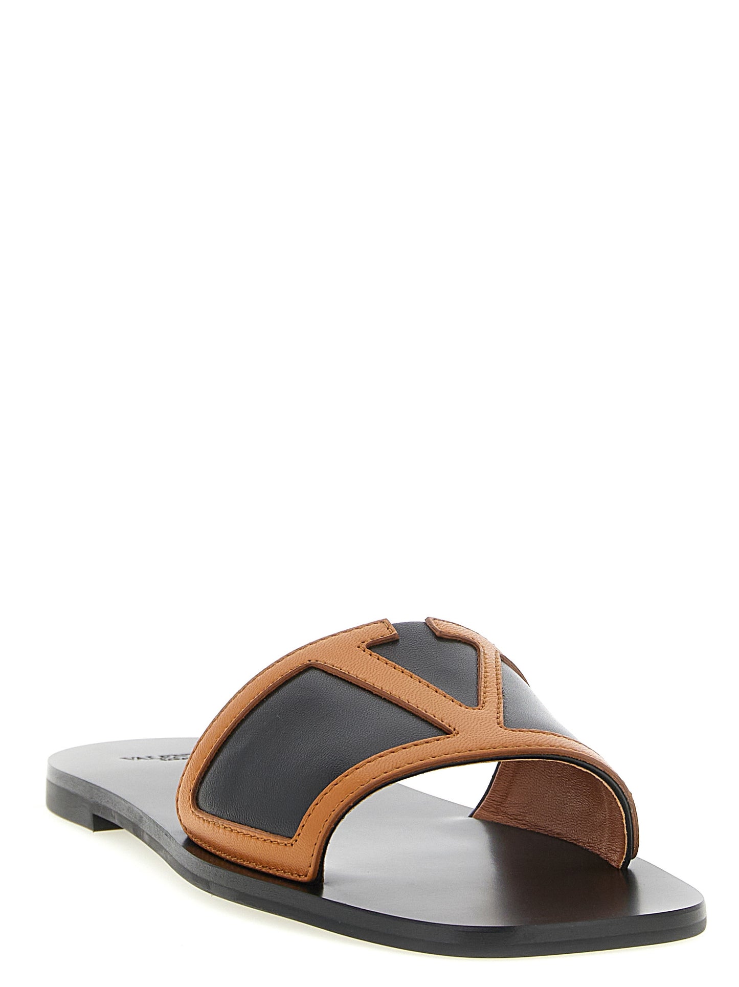 Sliders Flat Shoes by Valentino Garavani for women in lamb leather brown & signature features an captivating silhouette, showcasing the captivating style of the Viva Superstar V Logo Women's Lamb Leather Sliders Flat Shoes with its distinct and refined .