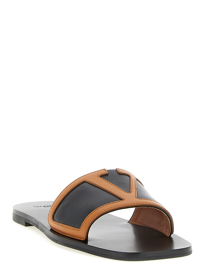 Sliders Flat Shoes by Valentino Garavani for women in lamb leather brown & signature features an captivating silhouette, showcasing the captivating style of the Viva Superstar V Logo Women's Lamb Leather Sliders Flat Shoes with its distinct and refined .