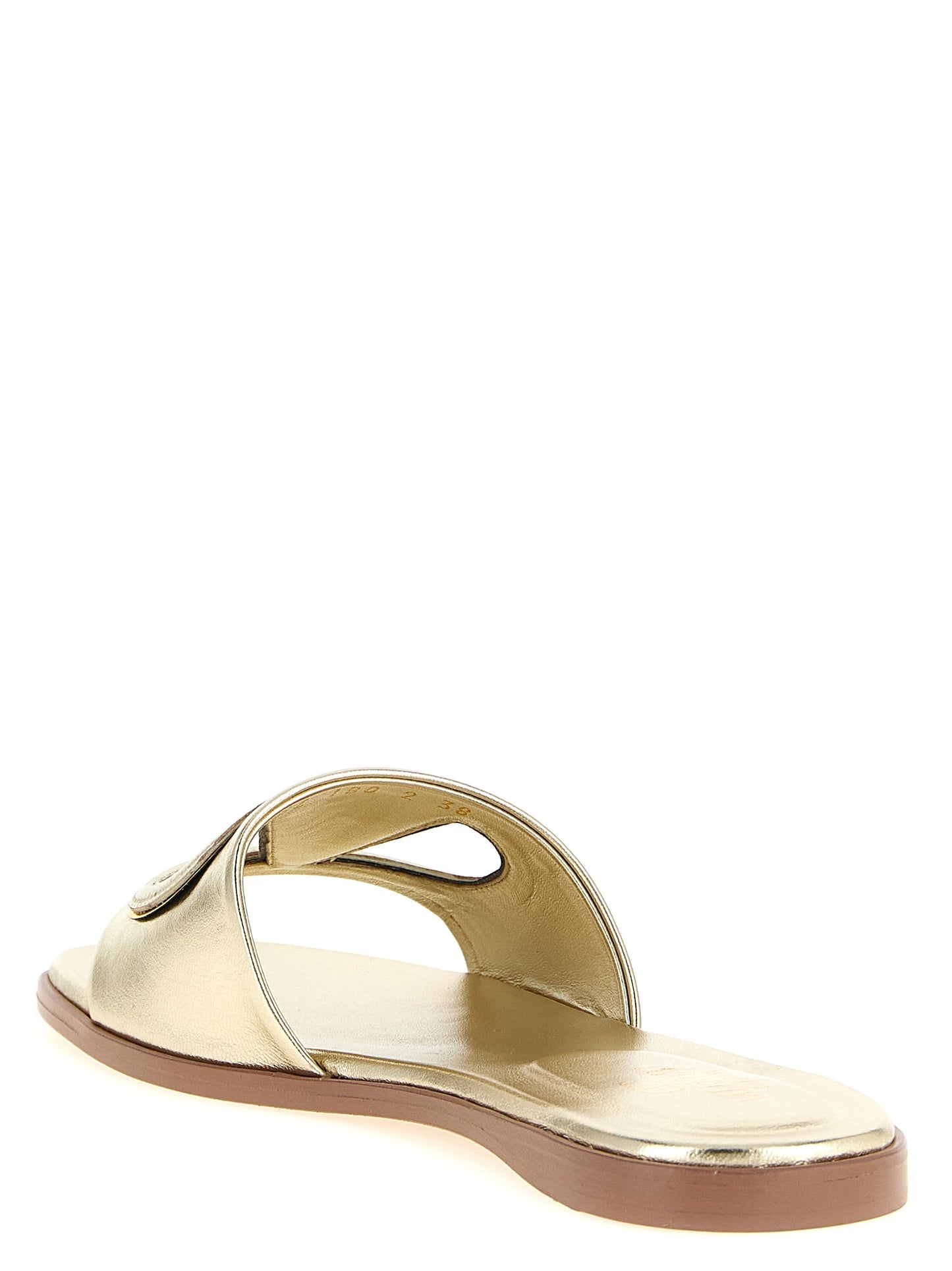 Valentino Garavani V Logo Women's Calfskin Leather Sliders Flat Shoes - Gold Signature