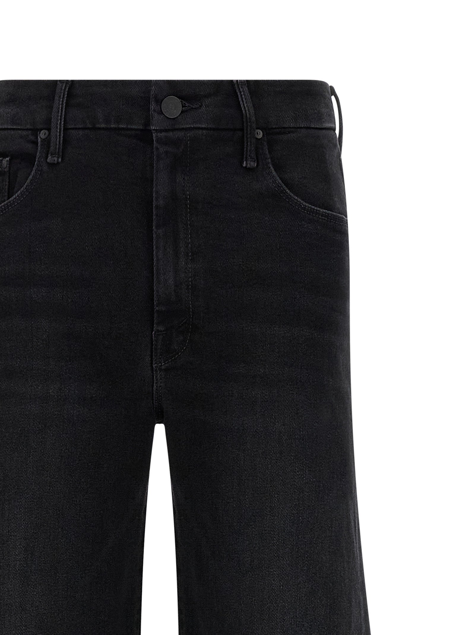 Jeans by Mother Denim for women in stretch denim cotton polyester black presents a refined pantology silhouette, artfully defined by a refined pantology flared & wide, long, and a sophisticated .
