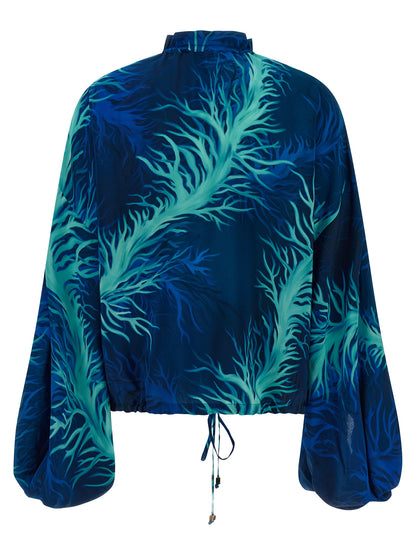 F.R.S. - FOR RESTLESS SLEEPERS Women's V Neck Silk Blouse - Blue