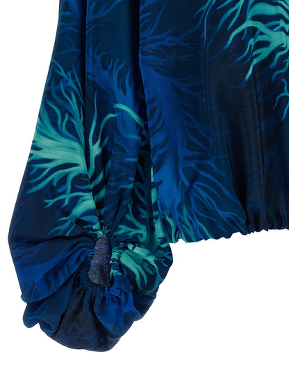 F.R.S. - FOR RESTLESS SLEEPERS Women's V Neck Silk Blouse - Blue
