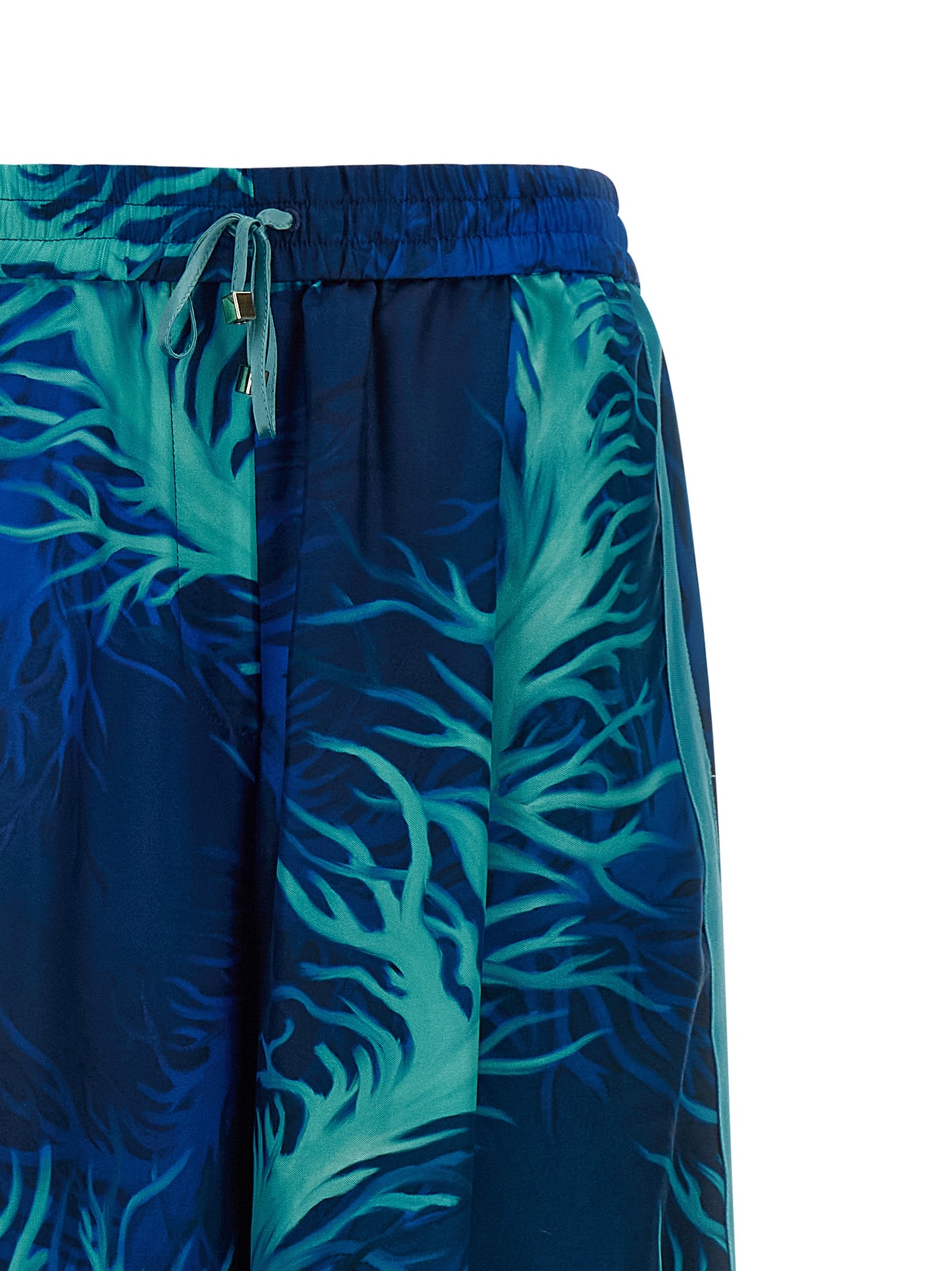 Casual Pants by F.R.S. - FOR RESTLESS SLEEPERS for women in silk twill blue & print features an sartorial straight-leg & wide and long with a cut for a sartorial finish.