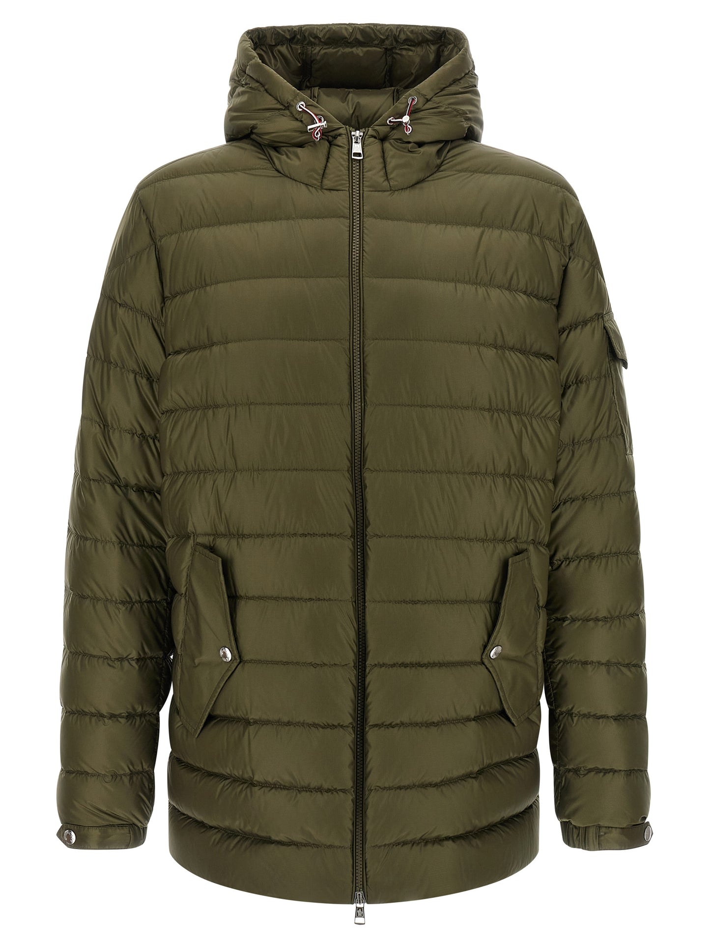 Hooded Parka by Moncler for men in plush polyamide felt bicolour, green & signature features a stylish silhouette, meticulously detailed with a sophisticated hooded high-neck neckline and functional hooded for a stylish finish.