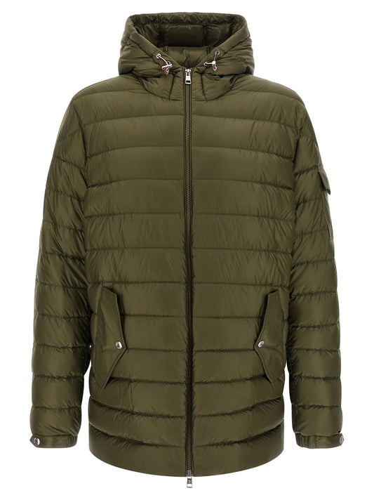 Hooded Parka by Moncler for men in plush polyamide felt bicolour, green & signature features a stylish silhouette, meticulously detailed with a sophisticated hooded high-neck neckline and functional hooded for a stylish finish.