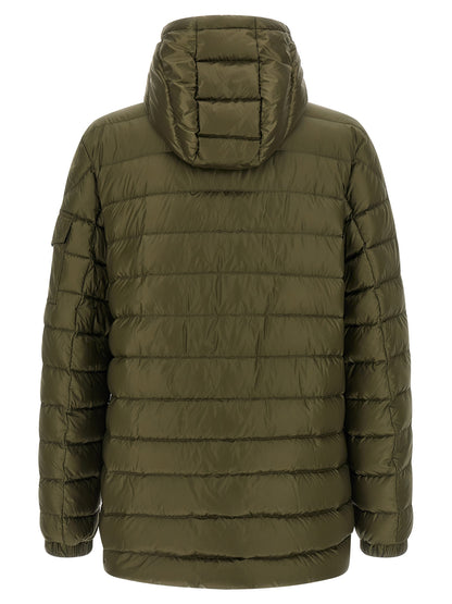 Hooded Parka by Moncler for men in plush polyamide felt bicolour, green & signature features a modern silhouette, showcasing a sophisticated hooded high-neck neckline and premium hooded for a truly modern finish.