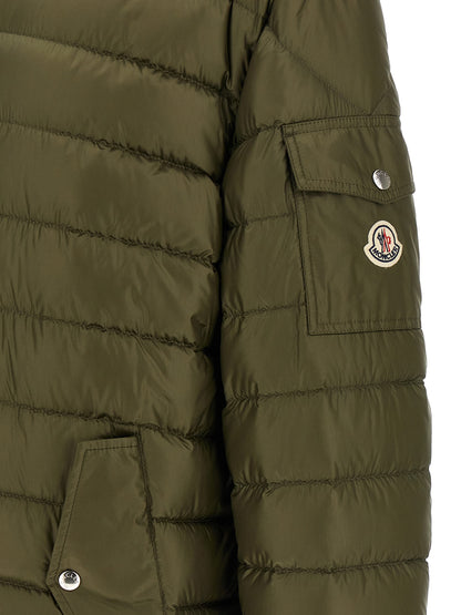 Hooded Parka by Moncler for men in plush polyamide felt bicolour, green & signature features a stylish silhouette, meticulously detailed with a sophisticated and functional hooded for a stylish finish.