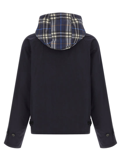 Burberry Men's Reversible Cotton Hooded Overcoat - Blue