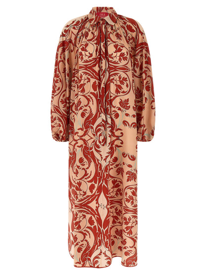 Dress by F.R.S. - FOR RESTLESS SLEEPERS for women in silk crepe satin multicolor, pink & print features an eye catching silhouette with a sophisticated , elegant , and a refined maxi long for a eye catching aesthetic.