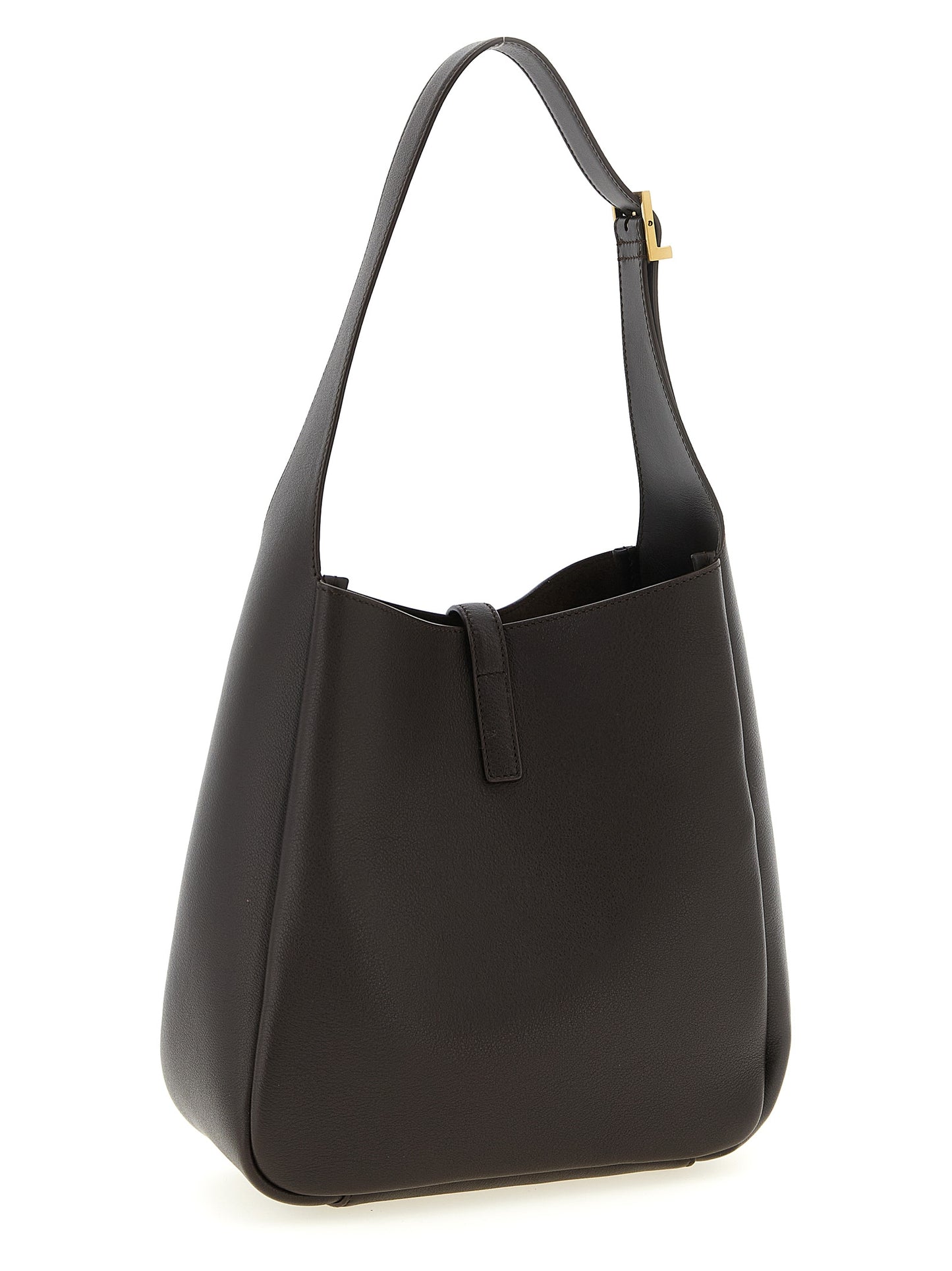 Saint Laurent Le 5 A 7 Cassandre Calfskin Leather Micro Shoulder Clutch Bag - Brown