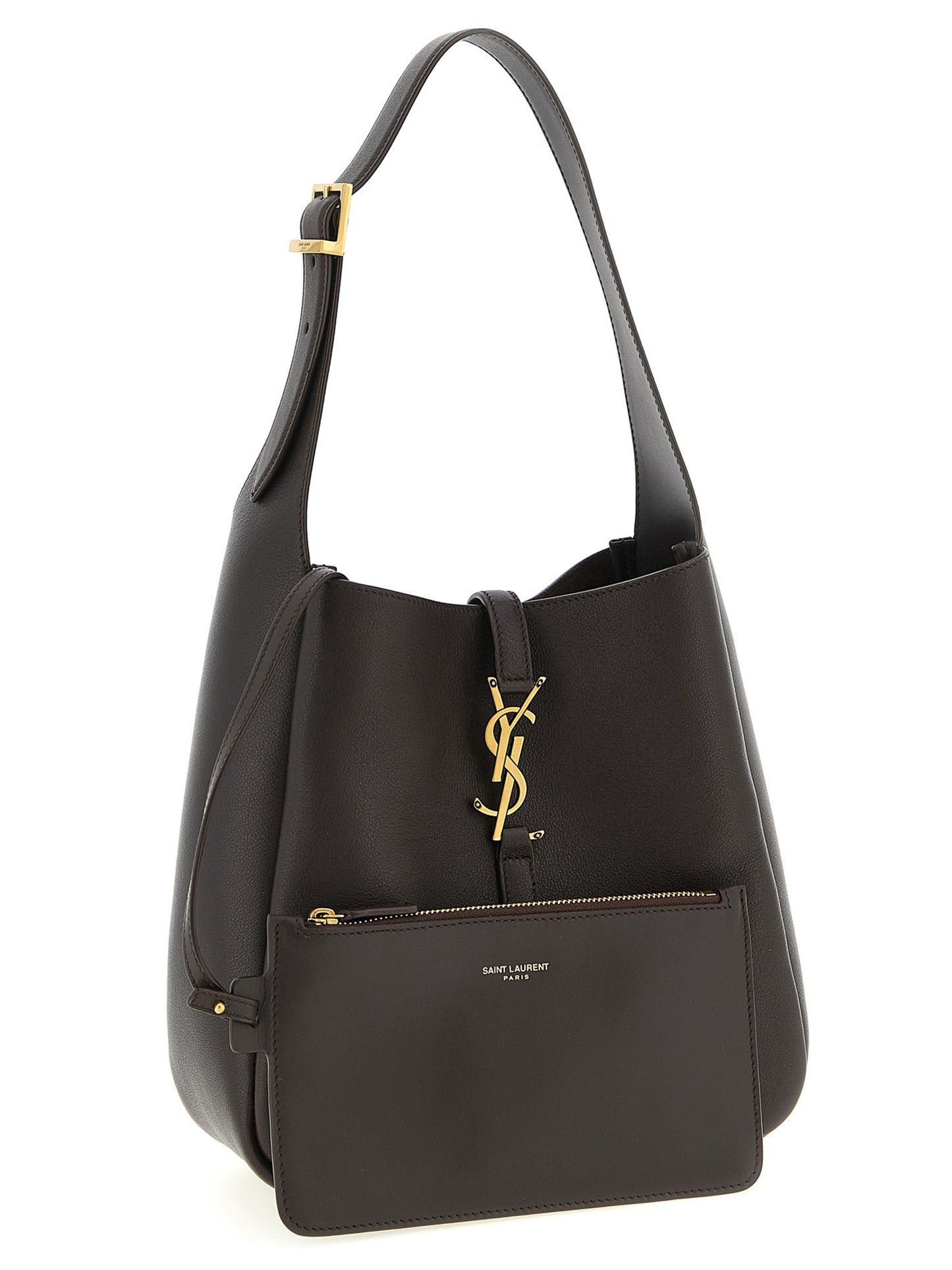 Saint Laurent Le 5 A 7 Cassandre Calfskin Leather Micro Shoulder Clutch Bag - Brown