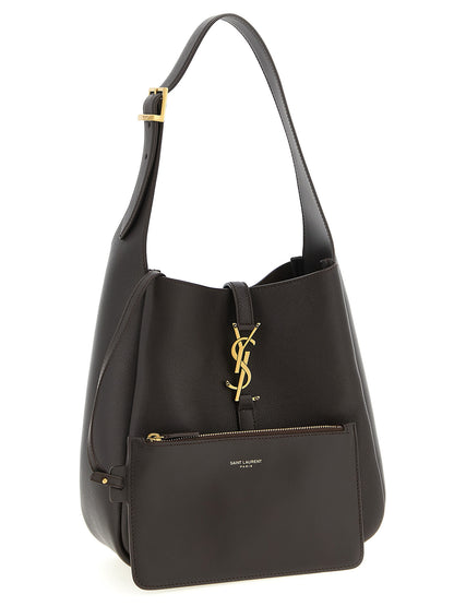 Saint Laurent Le 5 A 7 Cassandre Calfskin Leather Micro Shoulder Clutch Bag - Brown