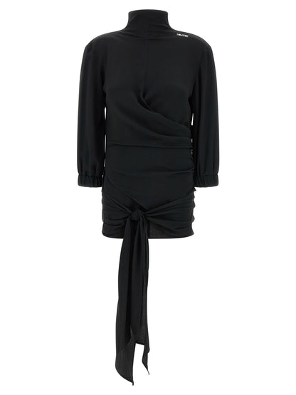 Tank Top by The Attico for women in acetate silk & crepe black showcases a perennial silhouette, artfully detailed with a three-quarter-sleeve; sleeveless design and a perennial high-neck neckline.