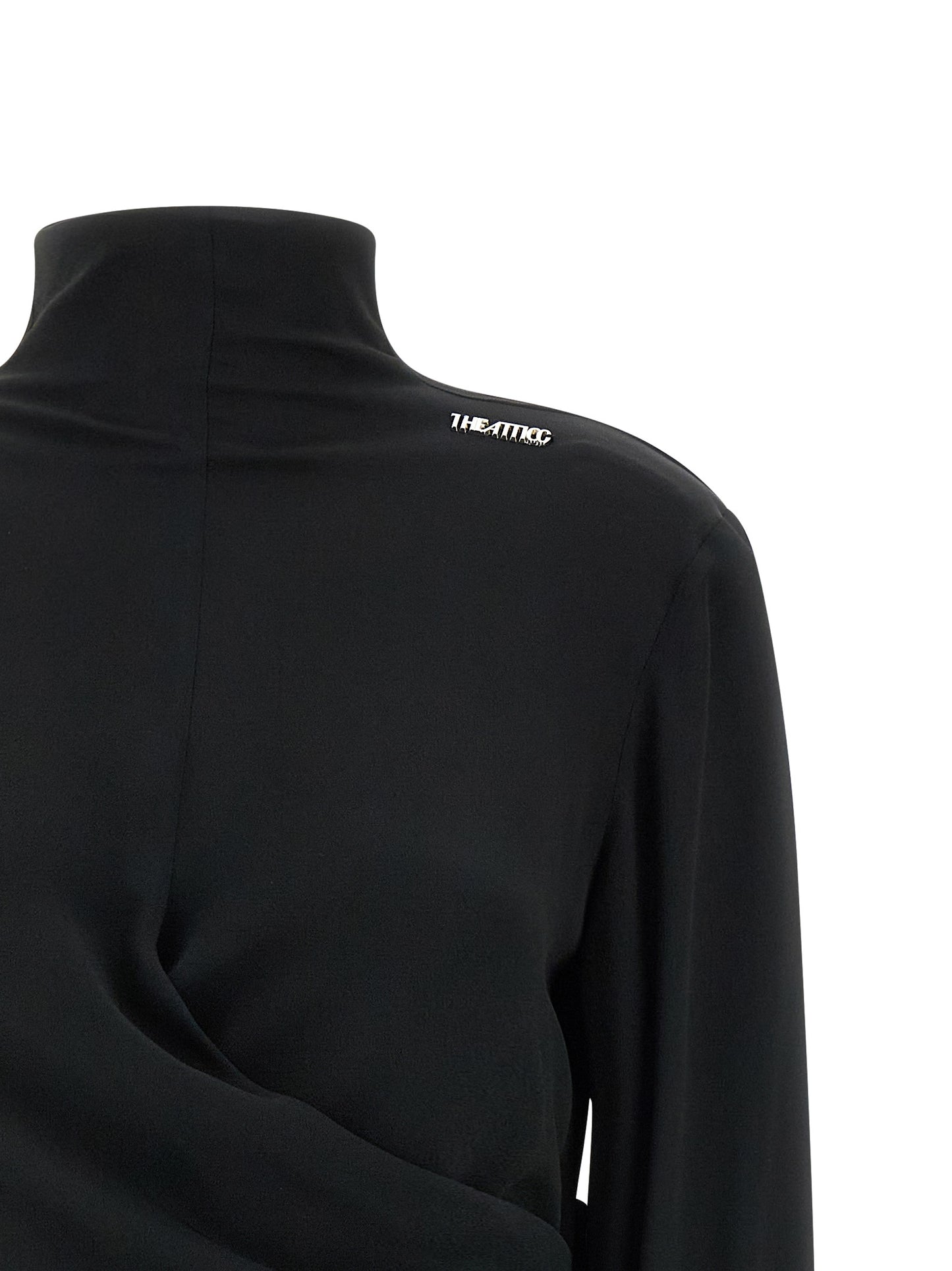 Tank Top by The Attico for women in acetate silk & crepe black showcases a perennial silhouette, artfully detailed with a design and a perennial high-neck neckline.