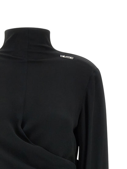 Tank Top by The Attico for women in acetate silk & crepe black showcases a perennial silhouette, artfully detailed with a design and a perennial high-neck neckline.