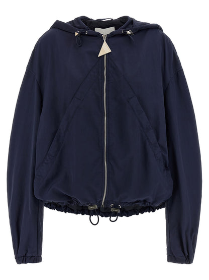 Hooded Bomber Jacket by The Attico for women in nylon blue features an contemporary silhouette, showcasing a sophisticated hooded neckline and contemporary pockets & hooded for a truly refined look.