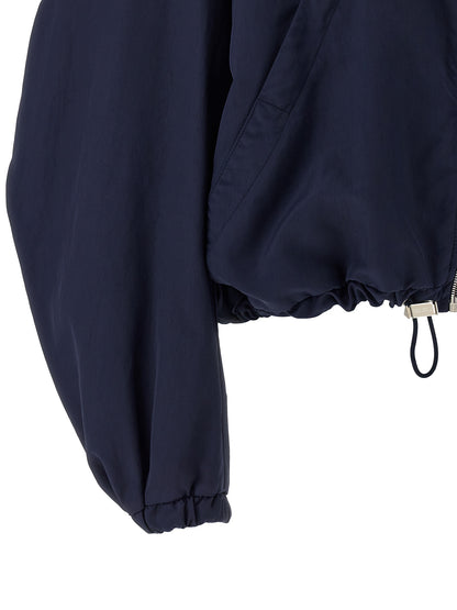 Hooded Bomber Jacket by The Attico for women in nylon blue features a dramatic silhouette, showcasing a sophisticated and distinctive pockets & hooded for a dramatic aesthetic.