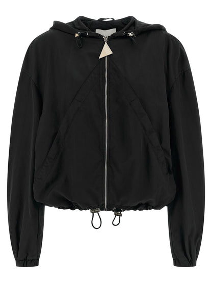 Hooded Bomber Jacket by The Attico for women in polyester & nylon black presents a effortlessly chic silhouette, showcasing a sophisticated hooded neckline and premium pockets & hooded for a truly effortlessly chic finish.