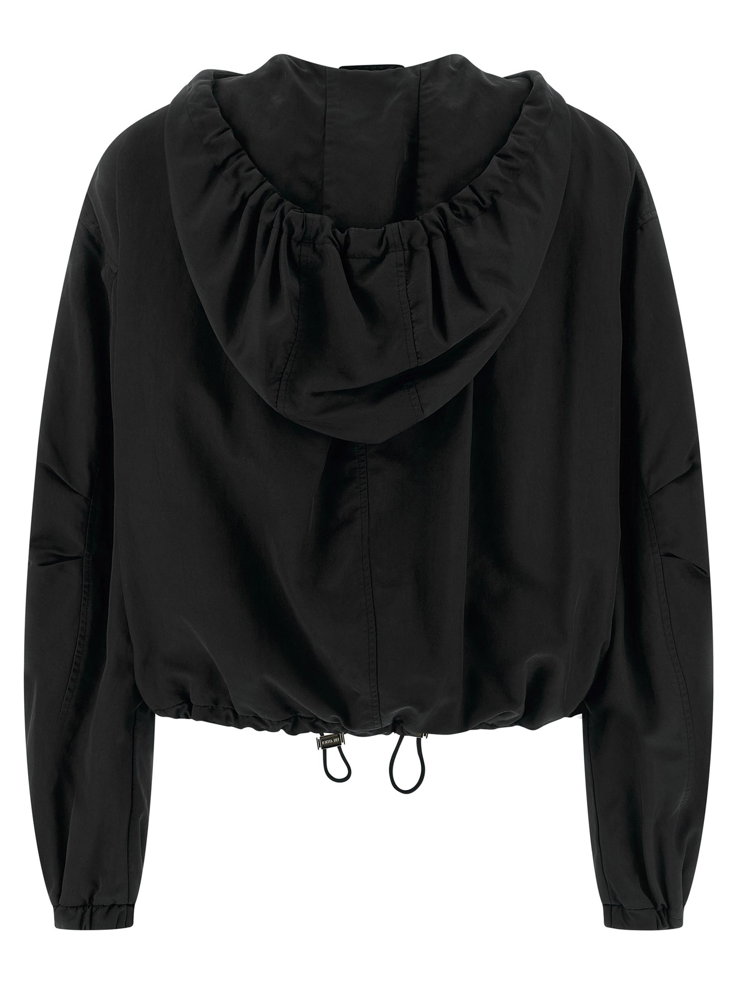 Hooded Bomber Jacket by The Attico for women in polyester & nylon black showcases a bohemian silhouette, artfully detailed with a bohemian hooded neckline and signature pockets & hooded for a truly bohemian finish.