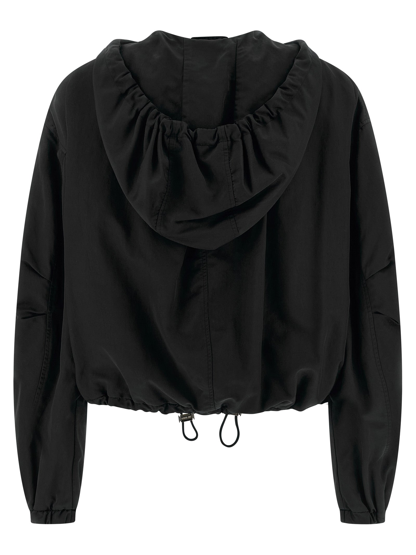 Hooded Bomber Jacket by The Attico for women in polyester & nylon black showcases a bohemian silhouette, artfully detailed with a bohemian hooded neckline and signature pockets & hooded for a truly bohemian finish.
