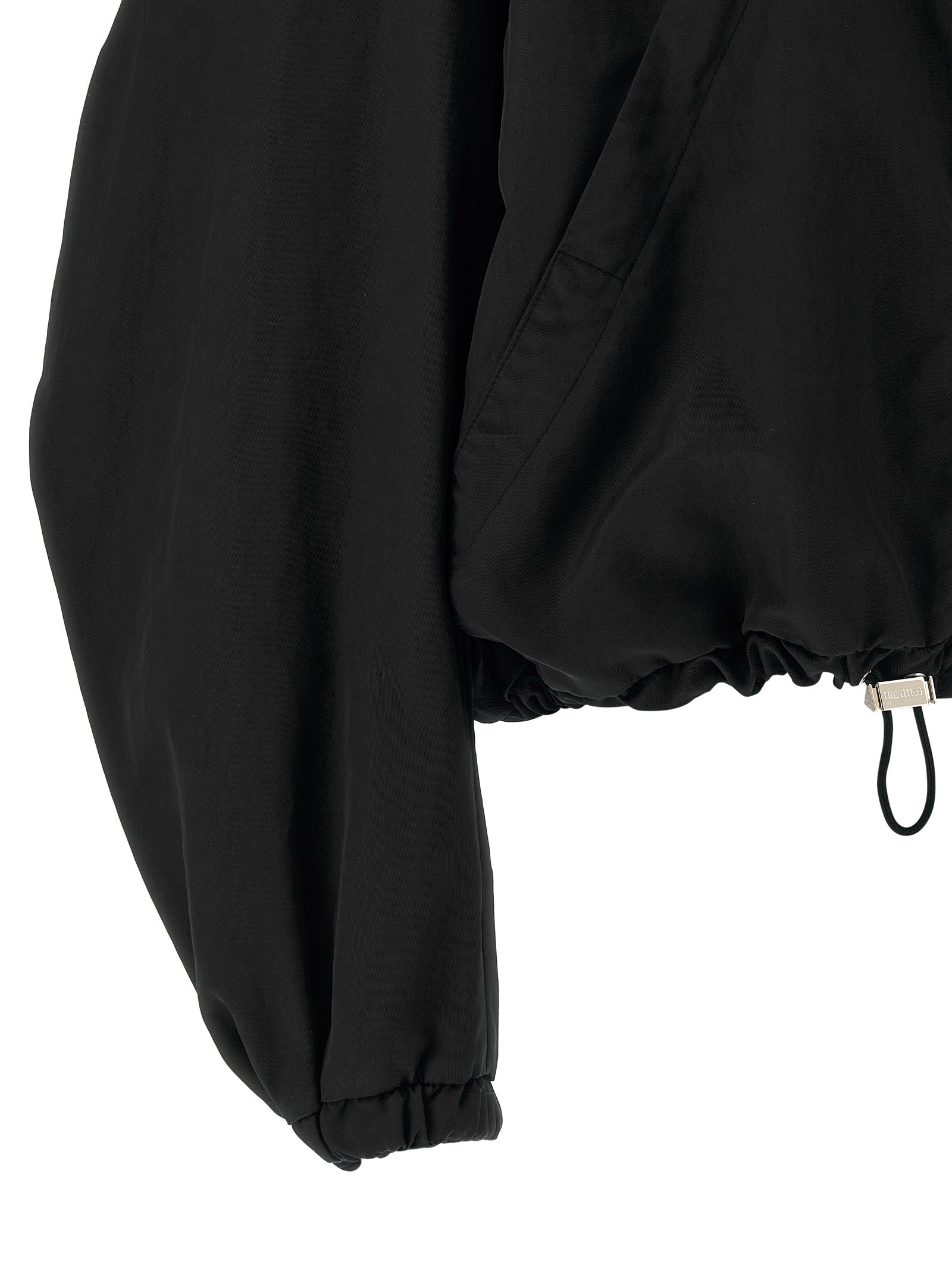 Hooded Bomber Jacket by The Attico for women in polyester & nylon black features a city-ready silhouette, detailed with pockets & hooded and a city-ready .