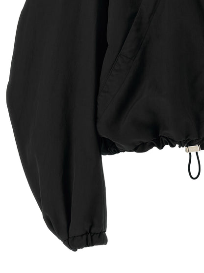 Hooded Bomber Jacket by The Attico for women in polyester & nylon black features a city-ready silhouette, detailed with pockets & hooded and a city-ready .