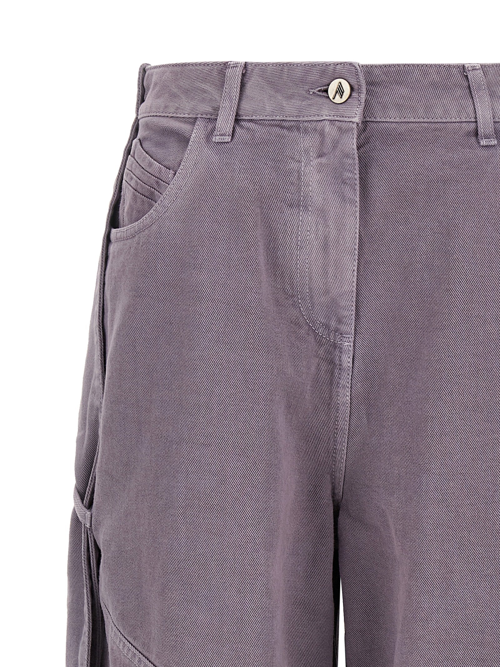 Cargo Pants by The Attico for women in cotton denim purple & signature features a architectural tapered-leg & wide with a architectural long and architectural .