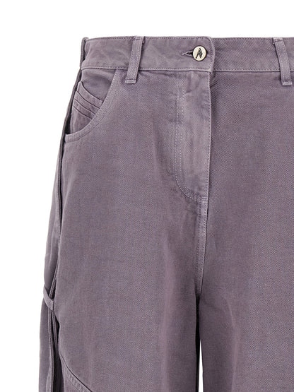 Cargo Pants by The Attico for women in cotton denim purple & signature features a architectural tapered-leg & wide with a architectural long and architectural .