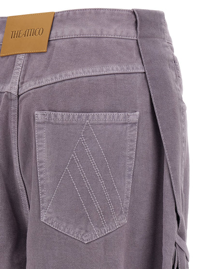 Cargo Pants by The Attico for women in cotton denim purple & signature presents a on trend silhouette, artfully finished with a on trend tapered-leg & wide, long, and for a sophisticated look.