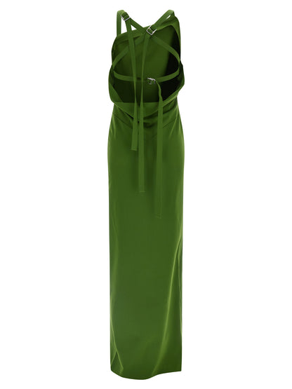 Dress by The Attico for women in polyamide silk viscose bicolour & green features an eye catching silhouette with a sophisticated split neckline, elegant , and a refined long for a eye catching aesthetic.
