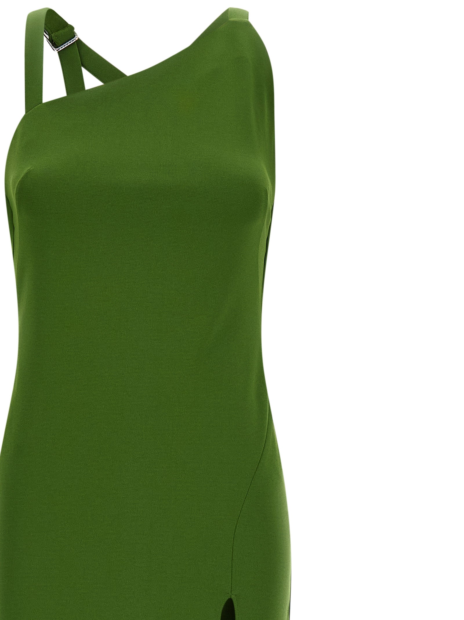 Dress by The Attico for women in polyamide silk viscose bicolour & green features an sultry silhouette defined by a split neckline and , falling to an sultry long for a sultry look.