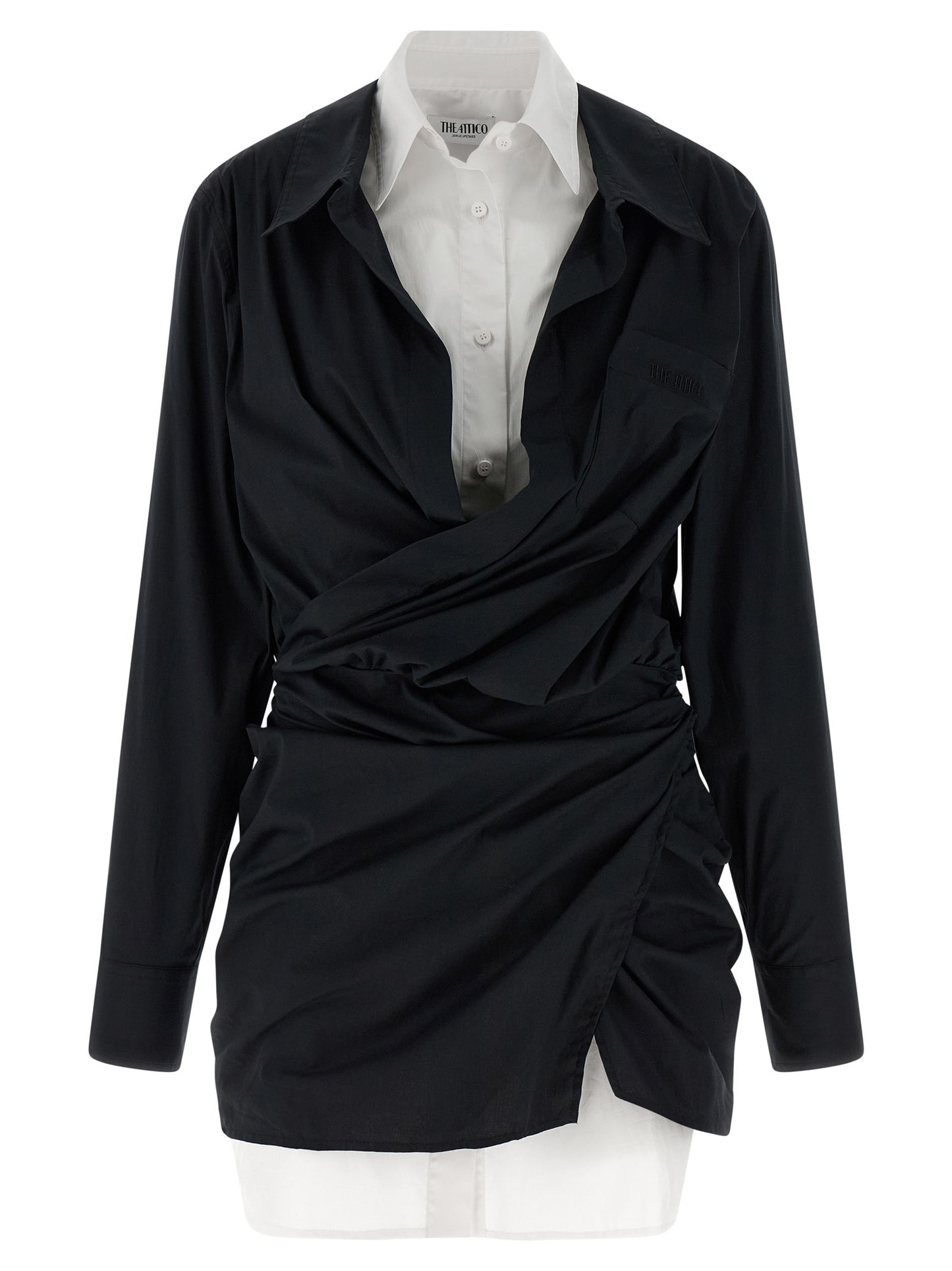 Dress by The Attico for women in stretch cotton bicolour, black & white features an eye catching silhouette with a sophisticated , elegant , and a refined short mini for a eye catching aesthetic.