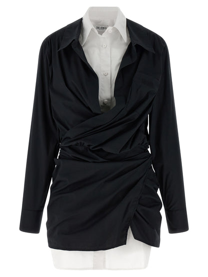 Dress by The Attico for women in stretch cotton bicolour, black & white features an eye catching silhouette with a sophisticated , elegant , and a refined short mini for a eye catching aesthetic.