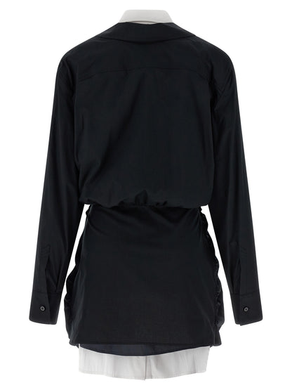 Dress by The Attico for women in stretch cotton bicolour, black & white features a dramatic silhouette, showcasing an elegant and that flows into a dramatic short mini.
