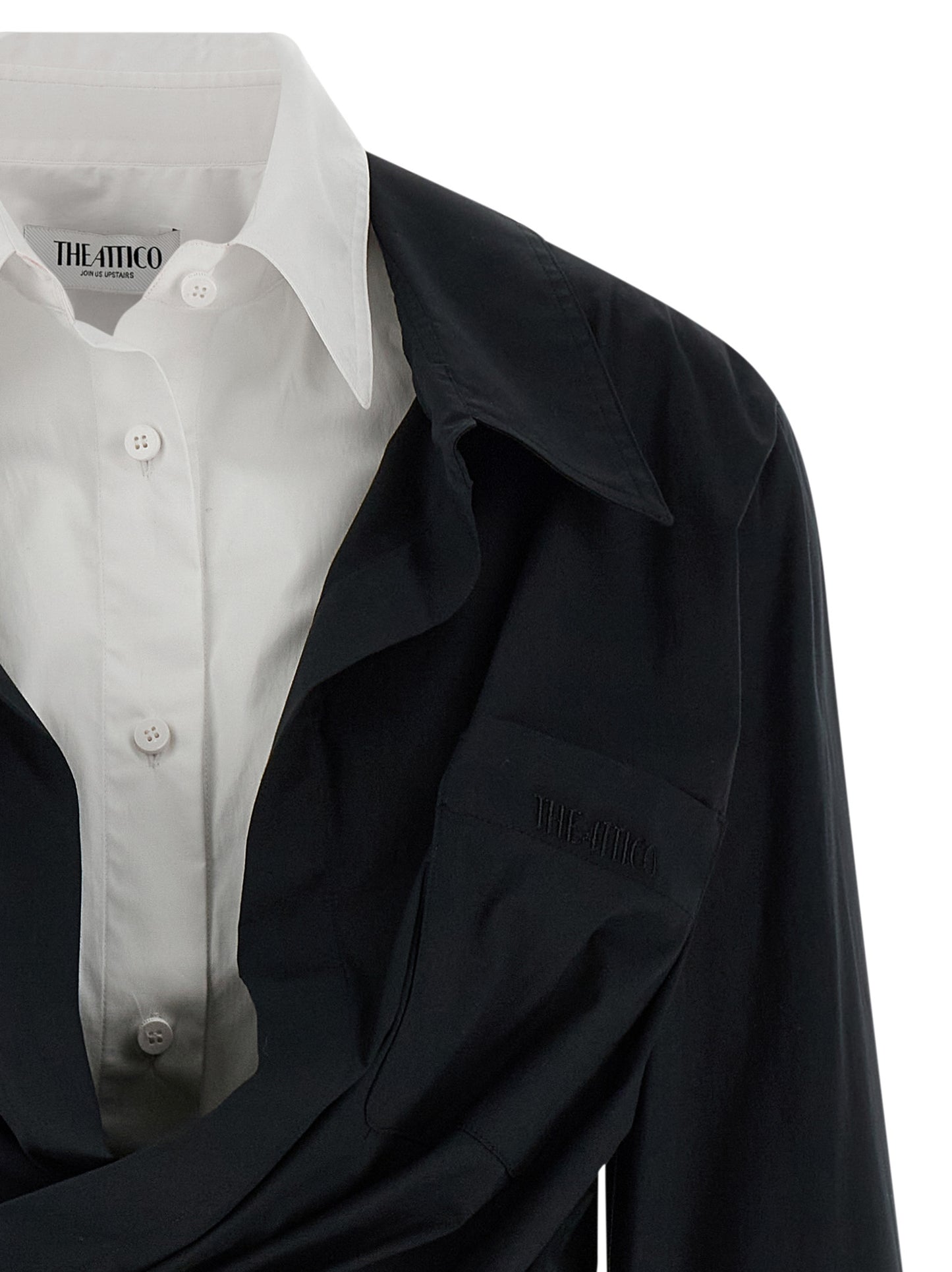Dress by The Attico for women in stretch cotton bicolour, black & white showcases a striking silhouette, elegantly detailed with a , refined , and a striking short mini for a striking finish.