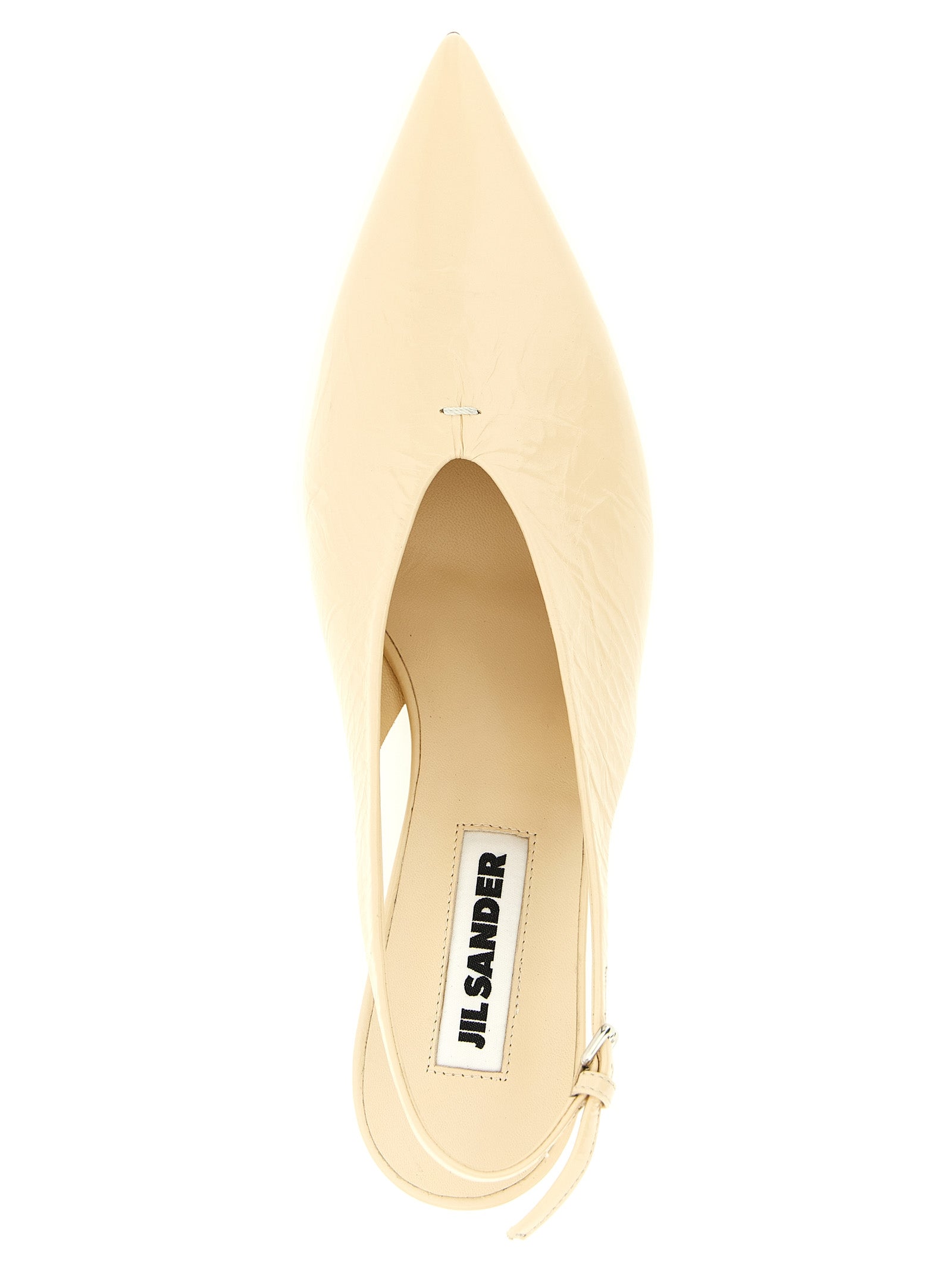Low-Heel Mid-Heel Slingback Pumps Heels by Jil Sander for women in calfskin leather beige features an captivating silhouette, showcasing the elegant Women's Calfskin Leather Low-Heel Mid-Heel Slingback Pumps Heels design with a low-heel mid-heel and a sophisticated pointed toe style.