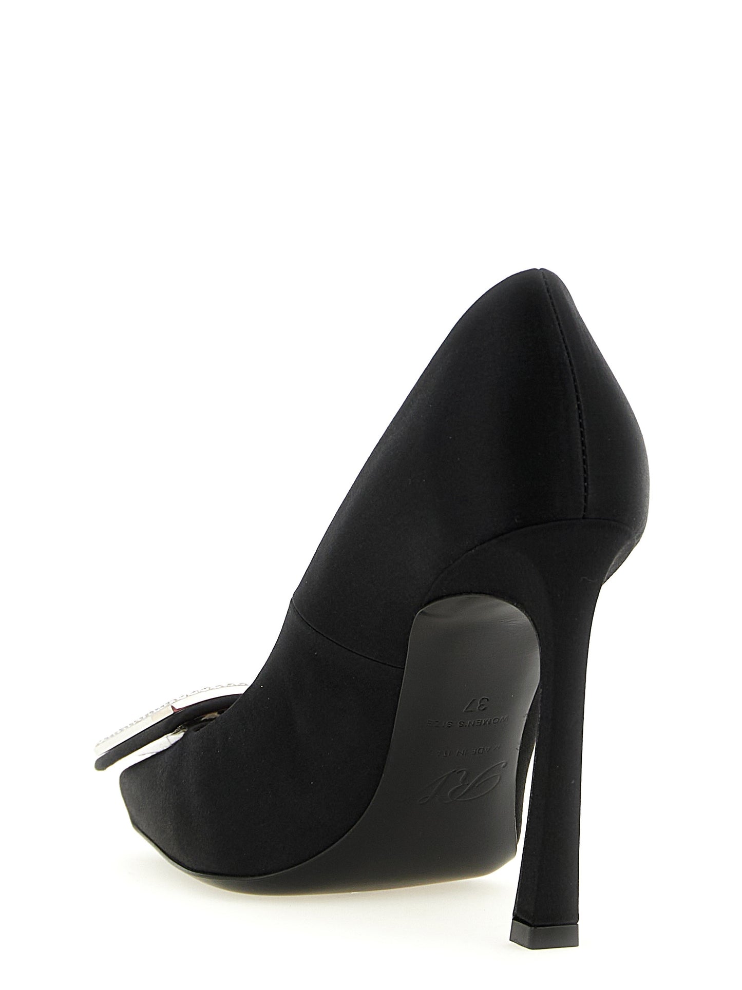 High-Heel Pumps Heels by Roger Vivier for women in silk satin viscose & leather black & signature features a effortlessly chic Women's Silk Satin Viscose & Leather High-Heel Pumps Heels design with a sophisticated high-heel and elegant square toe style.