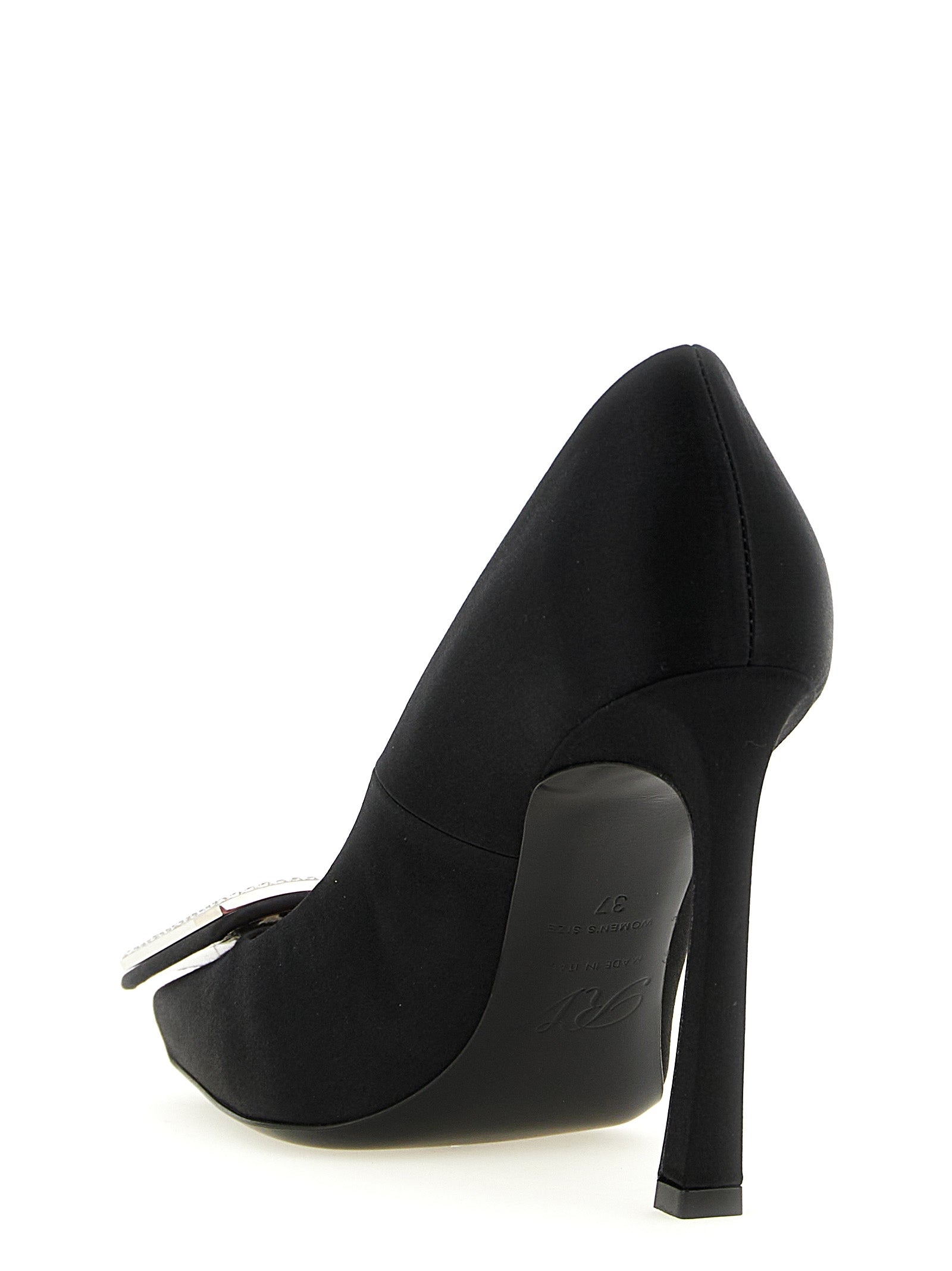 High-Heel Pumps Heels by Roger Vivier for women in silk satin viscose & leather black & signature features a effortlessly chic Women's Silk Satin Viscose & Leather High-Heel Pumps Heels design with a sophisticated high-heel and elegant square toe style.