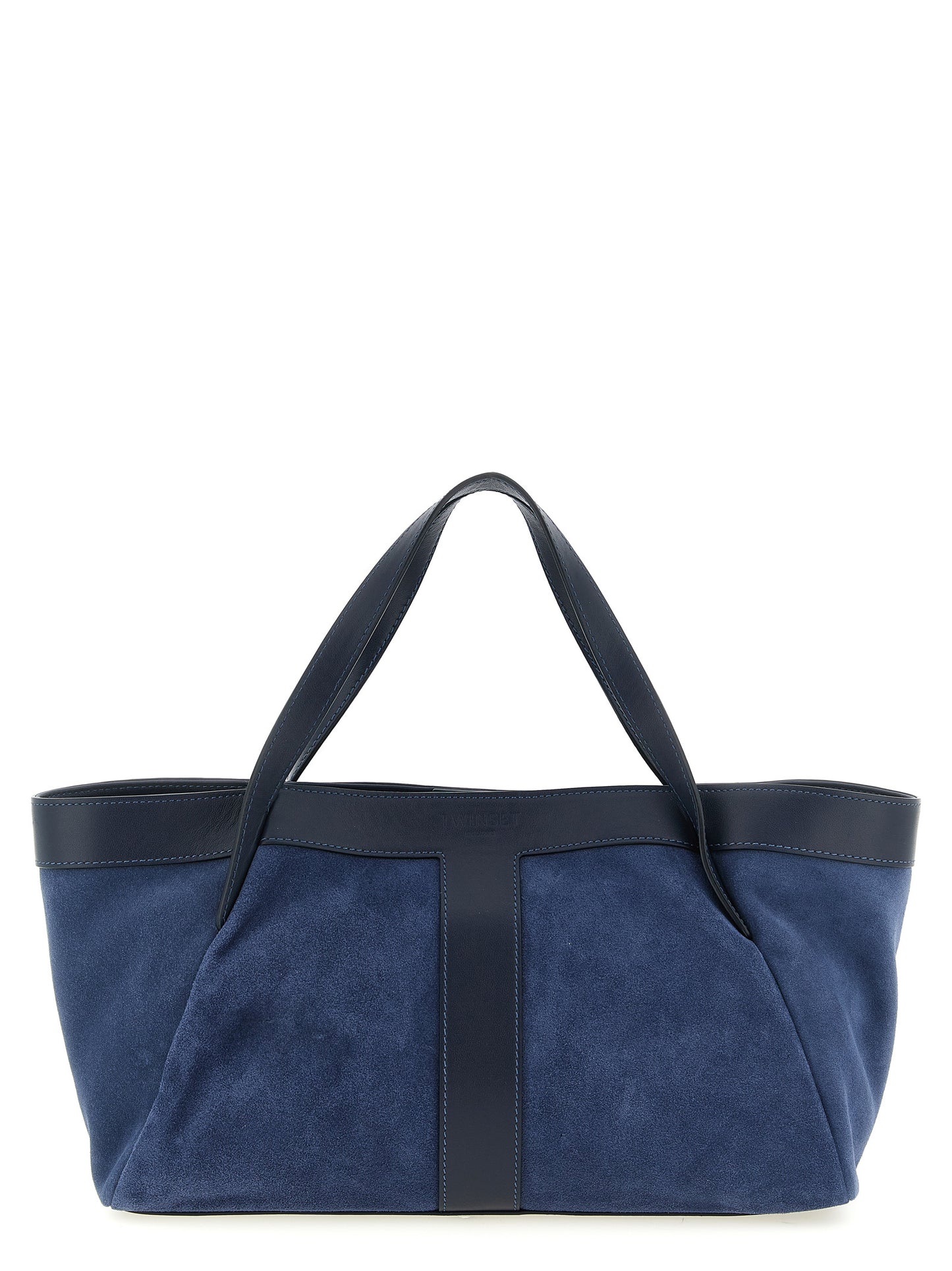 Shoulder Bag by Twinset for women in polyethylene polyurethane suede leather blue showcases a enviable silhouette, artfully detailed with a secure magnetic, organized , and versatile shoulder-strap & handle for a enviable look.