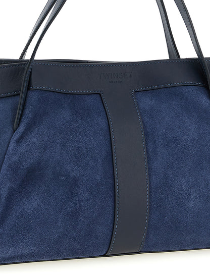 Shoulder Bag by Twinset for women in polyethylene polyurethane suede leather blue features a effortless chic silhouette with a secure magnetic, ample , and versatile shoulder-strap & handle for a effortless chic finish.